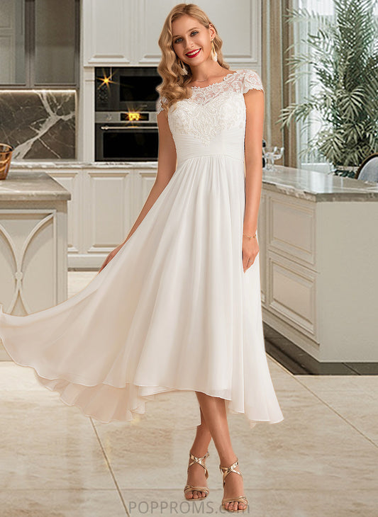 Angelique A-Line Scoop Neck Asymmetrical Chiffon Wedding Dress PP6P0013683