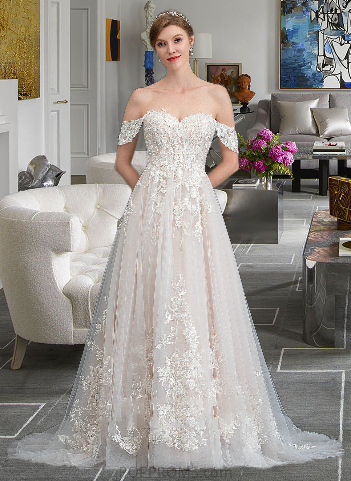 Kelsie Ball-Gown/Princess Sweetheart Sweep Train Tulle Wedding Dress PP6P0013685