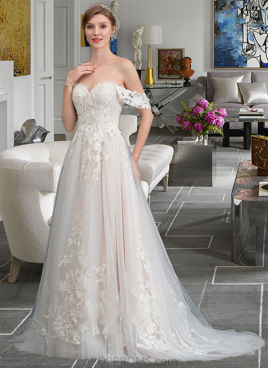 Kelsie Ball-Gown/Princess Sweetheart Sweep Train Tulle Wedding Dress PP6P0013685