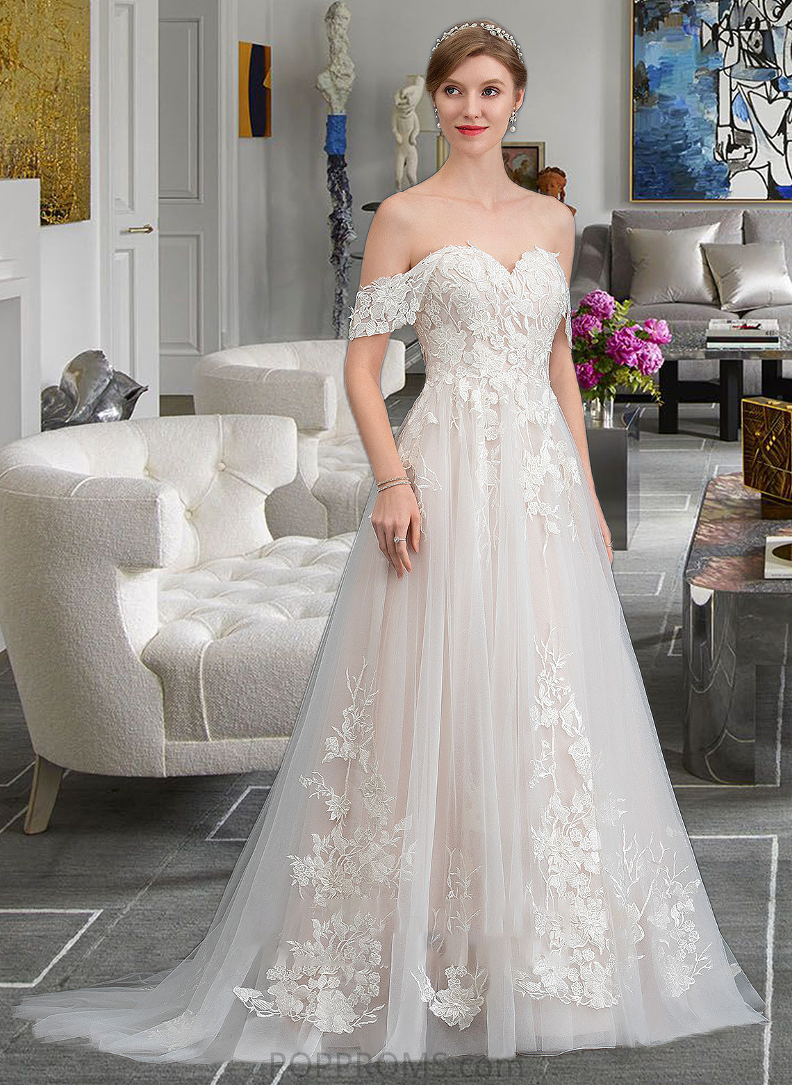 Kelsie Ball-Gown/Princess Sweetheart Sweep Train Tulle Wedding Dress PP6P0013685