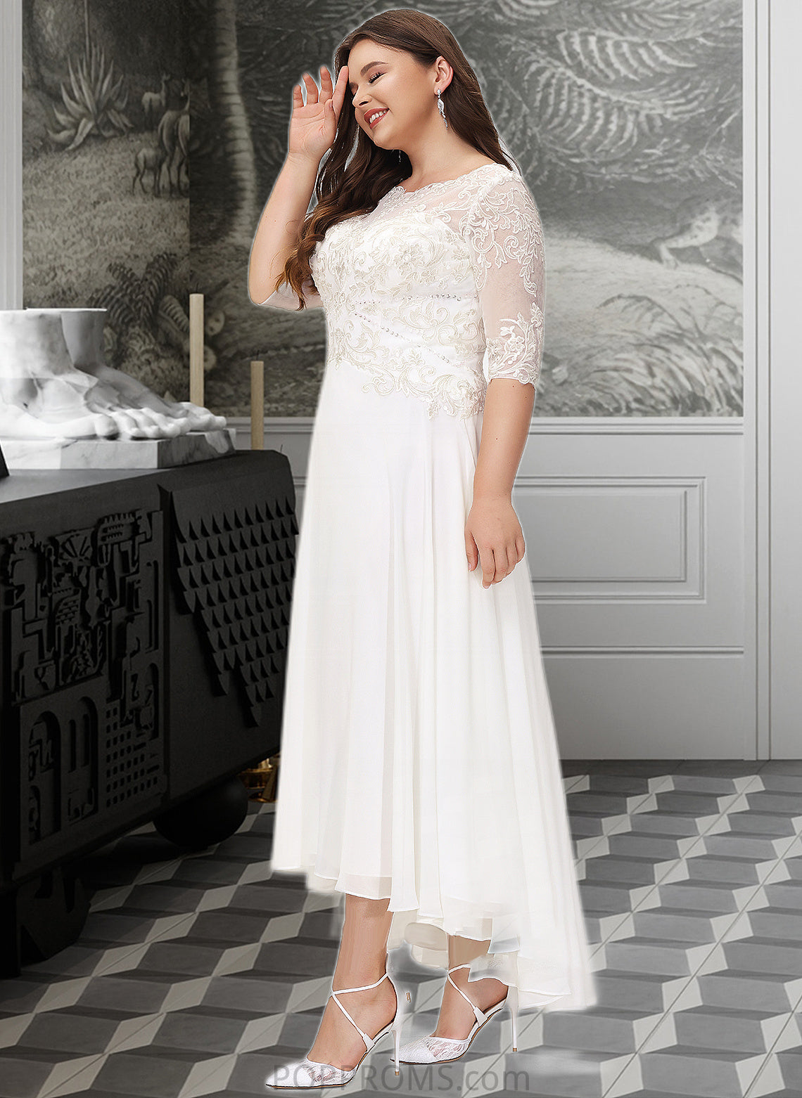 Lexie A-Line Scoop Neck Asymmetrical Chiffon Wedding Dress With Beading Sequins PP6P0013686