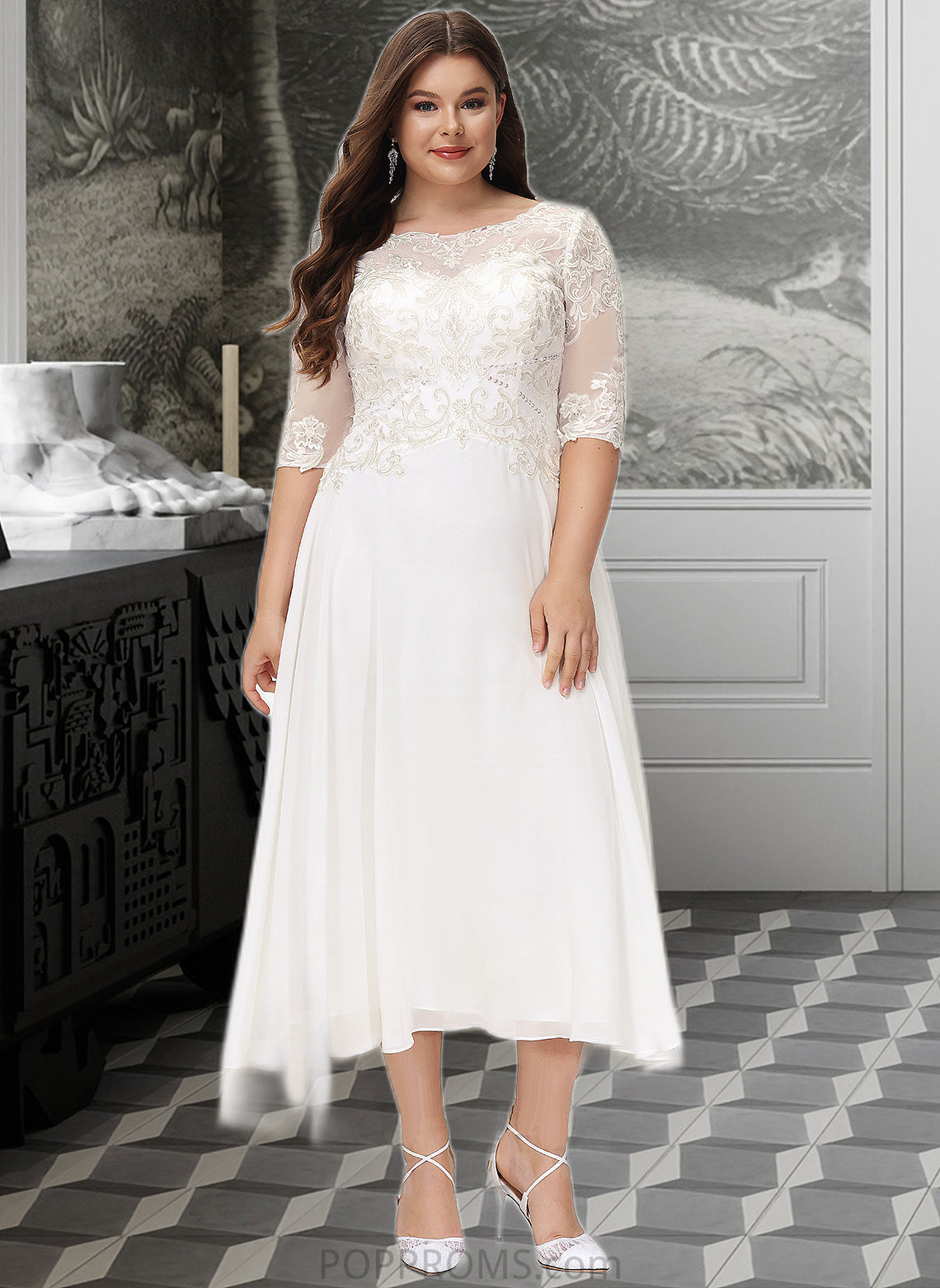 Lexie A-Line Scoop Neck Asymmetrical Chiffon Wedding Dress With Beading Sequins PP6P0013686