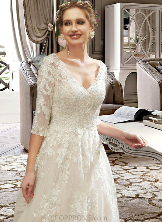 Anaya A-Line V-neck Court Train Wedding Dress With Sequins PP6P0013690