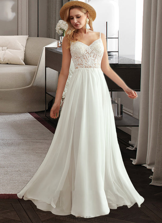 Karlee A-Line V-neck Floor-Length Wedding Dress With Beading Split Front PP6P0013697