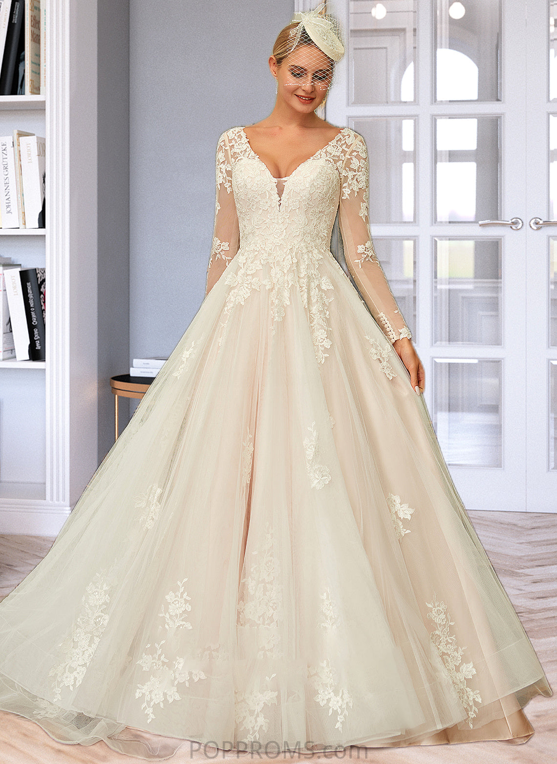 Alani Ball-Gown/Princess V-neck Sweep Train Tulle Lace Wedding Dress PP6P0013698