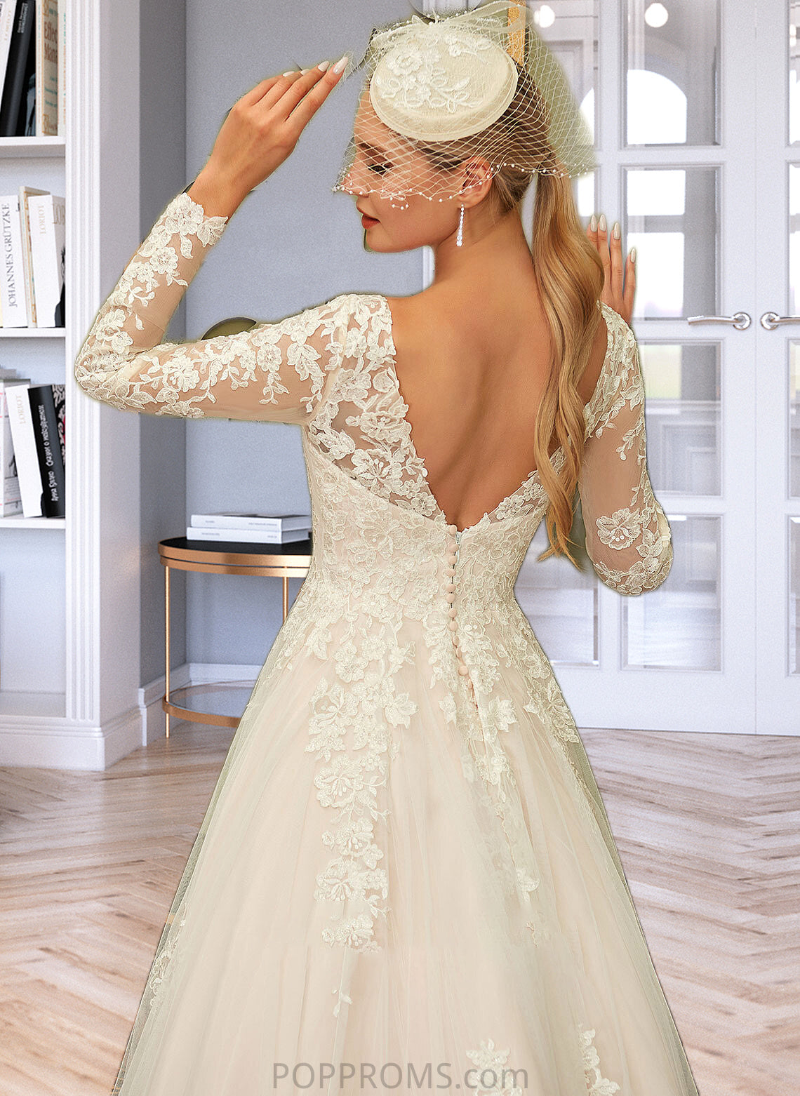 Alani Ball-Gown/Princess V-neck Sweep Train Tulle Lace Wedding Dress PP6P0013698