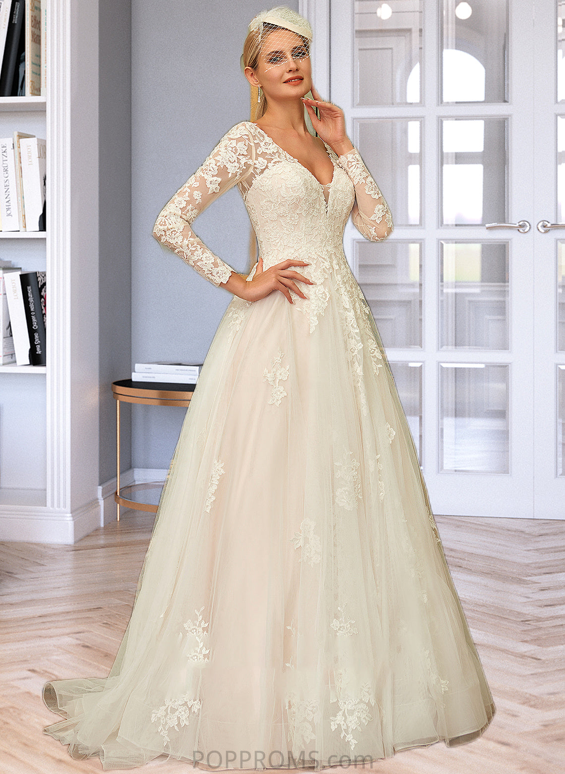 Alani Ball-Gown/Princess V-neck Sweep Train Tulle Lace Wedding Dress PP6P0013698