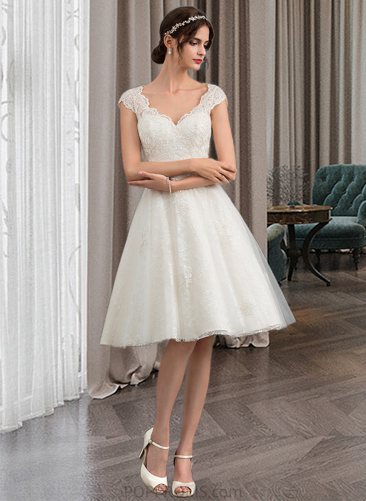 Kiera A-Line V-neck Knee-Length Tulle Lace Wedding Dress PP6P0013700