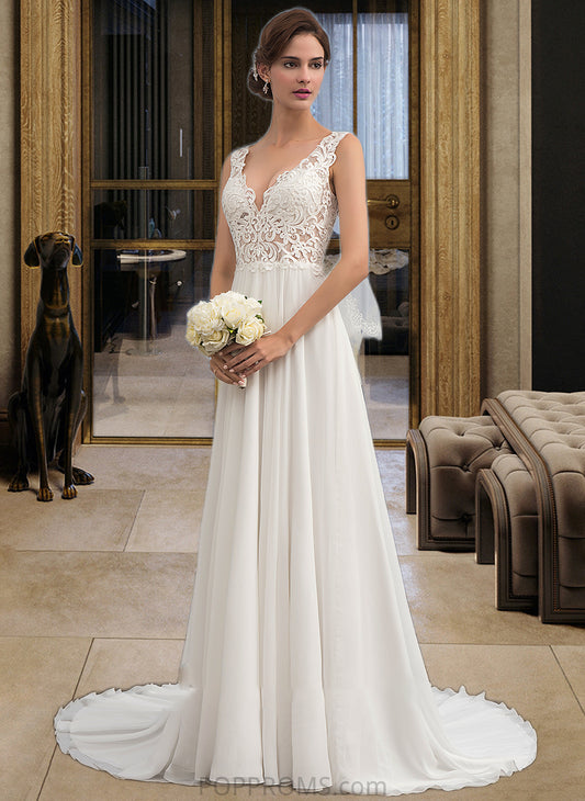 Theresa A-Line V-neck Court Train Chiffon Wedding Dress PP6P0013701