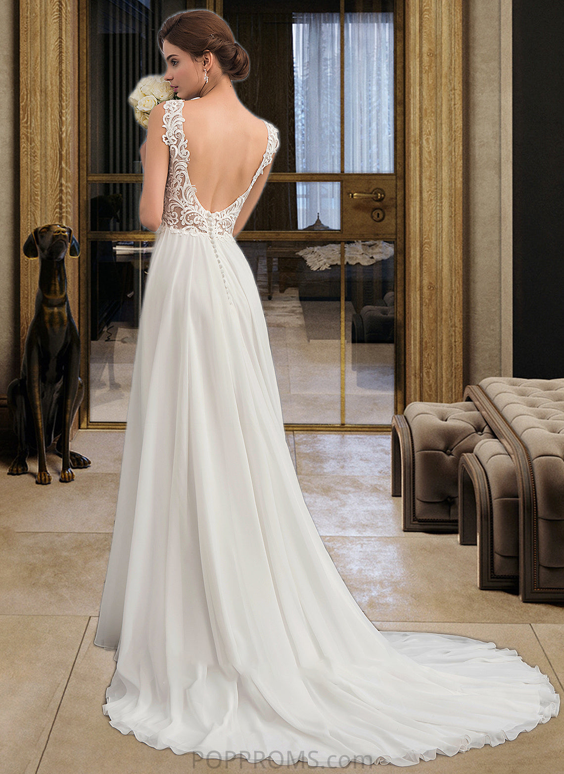 Theresa A-Line V-neck Court Train Chiffon Wedding Dress PP6P0013701