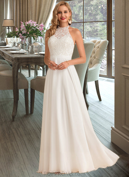 Jayla A-Line High Neck Floor-Length Chiffon Wedding Dress PP6P0013702