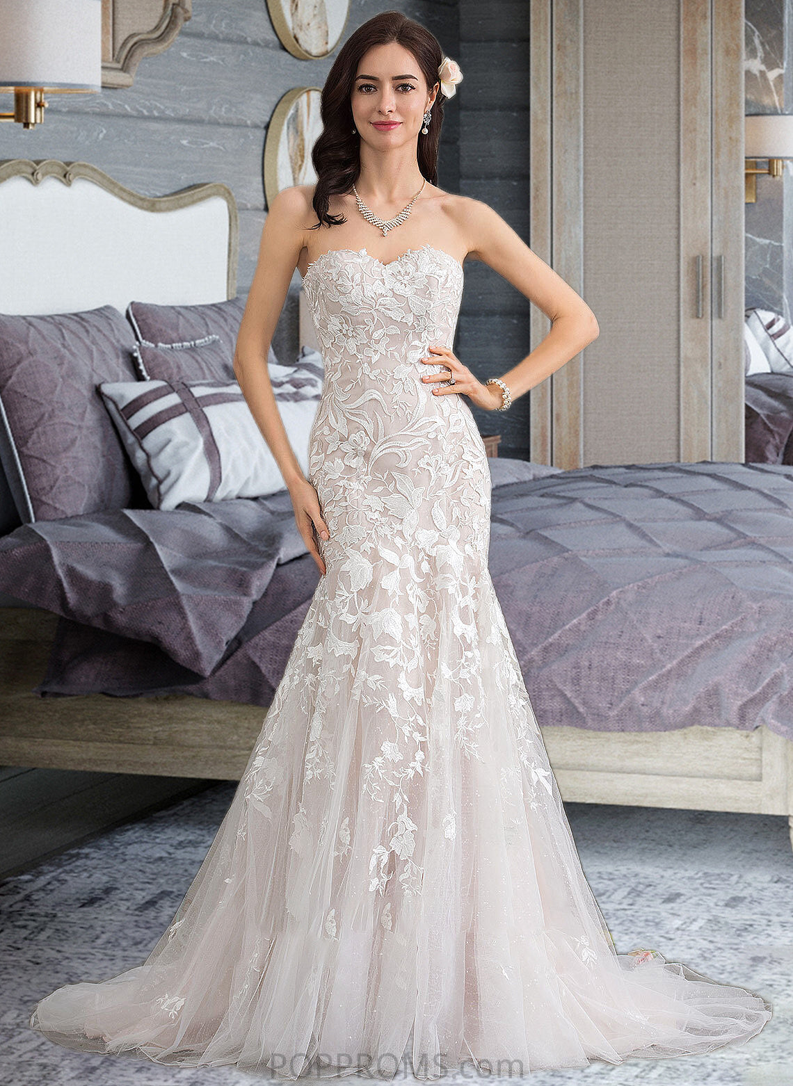 Jennifer Trumpet/Mermaid Sweetheart Court Train Tulle Lace Wedding Dress PP6P0013710