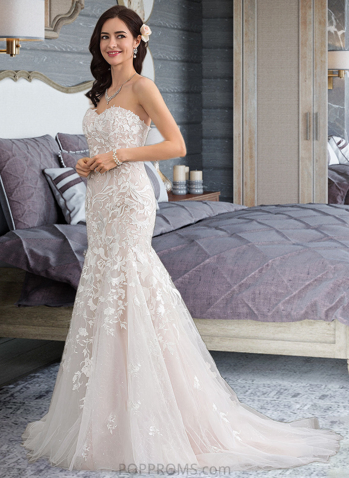 Jennifer Trumpet/Mermaid Sweetheart Court Train Tulle Lace Wedding Dress PP6P0013710