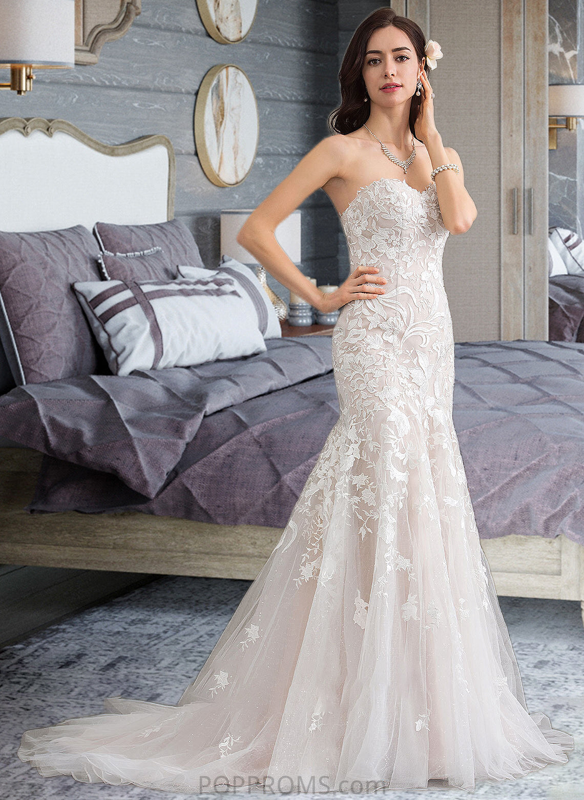 Jennifer Trumpet/Mermaid Sweetheart Court Train Tulle Lace Wedding Dress PP6P0013710