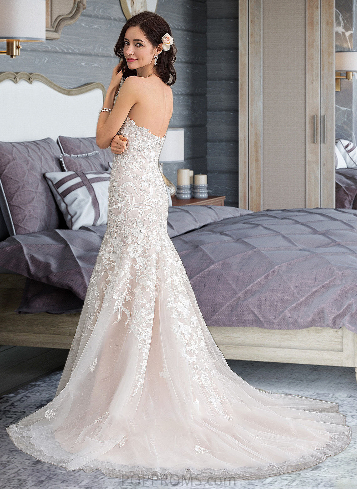 Jennifer Trumpet/Mermaid Sweetheart Court Train Tulle Lace Wedding Dress PP6P0013710