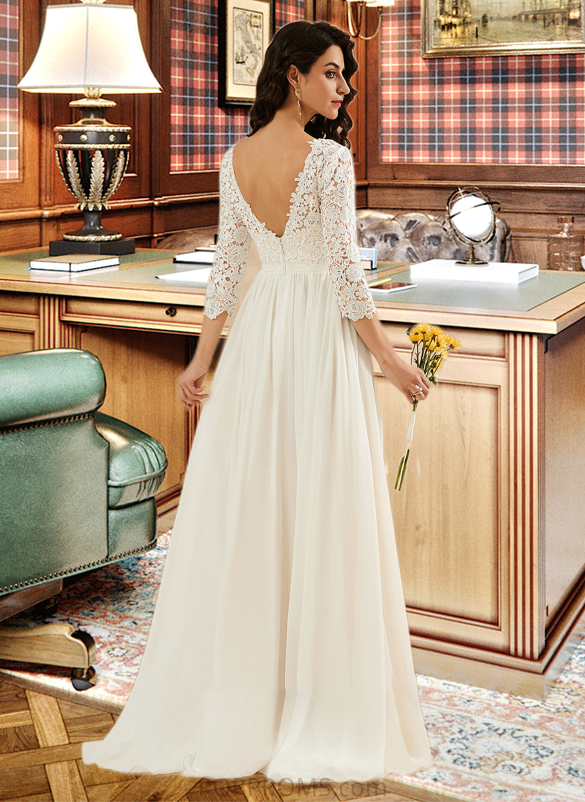 Alice A-Line Sweep Train Wedding Dress With Lace PP6P0013715