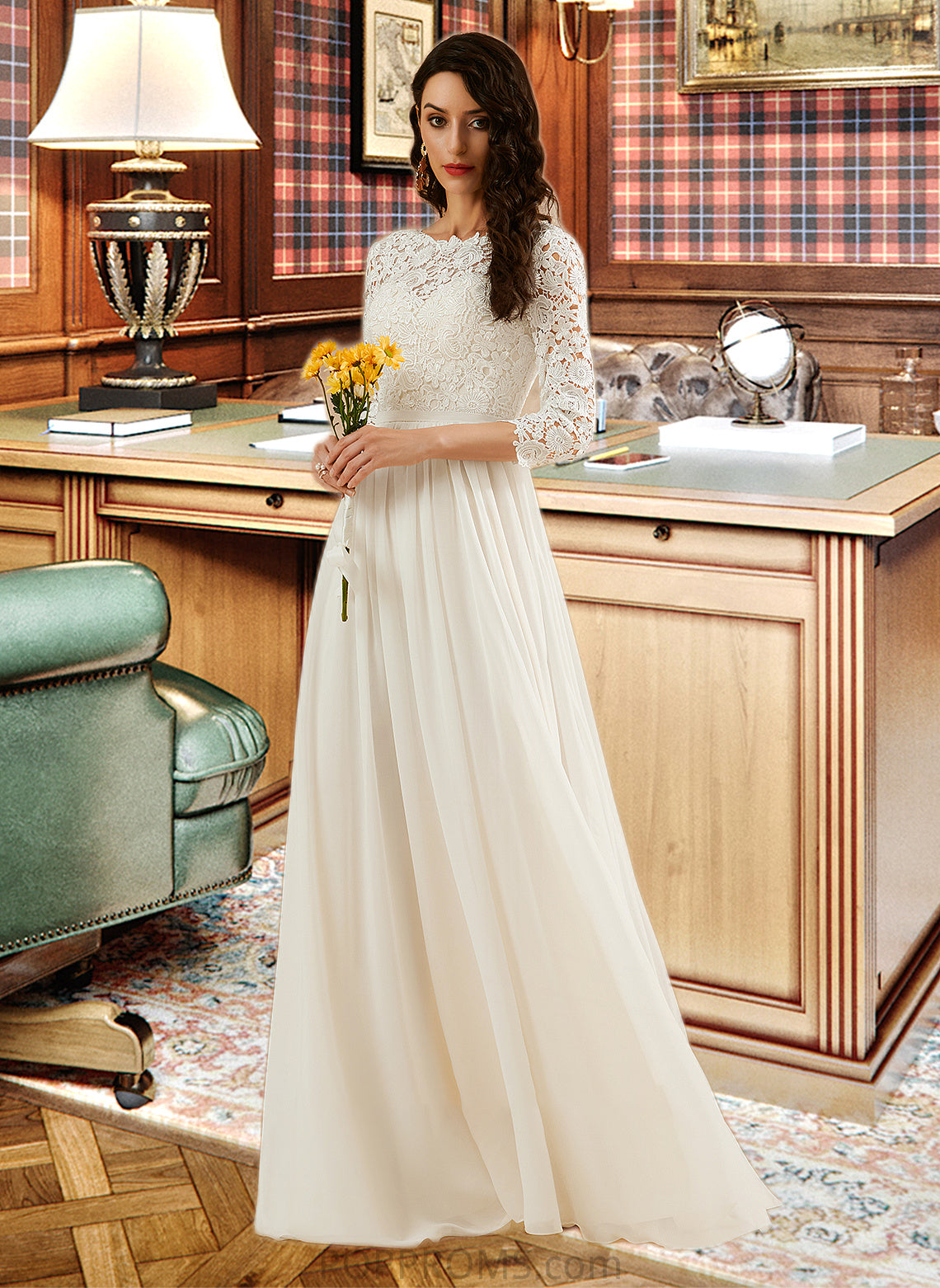 Alice A-Line Sweep Train Wedding Dress With Lace PP6P0013715