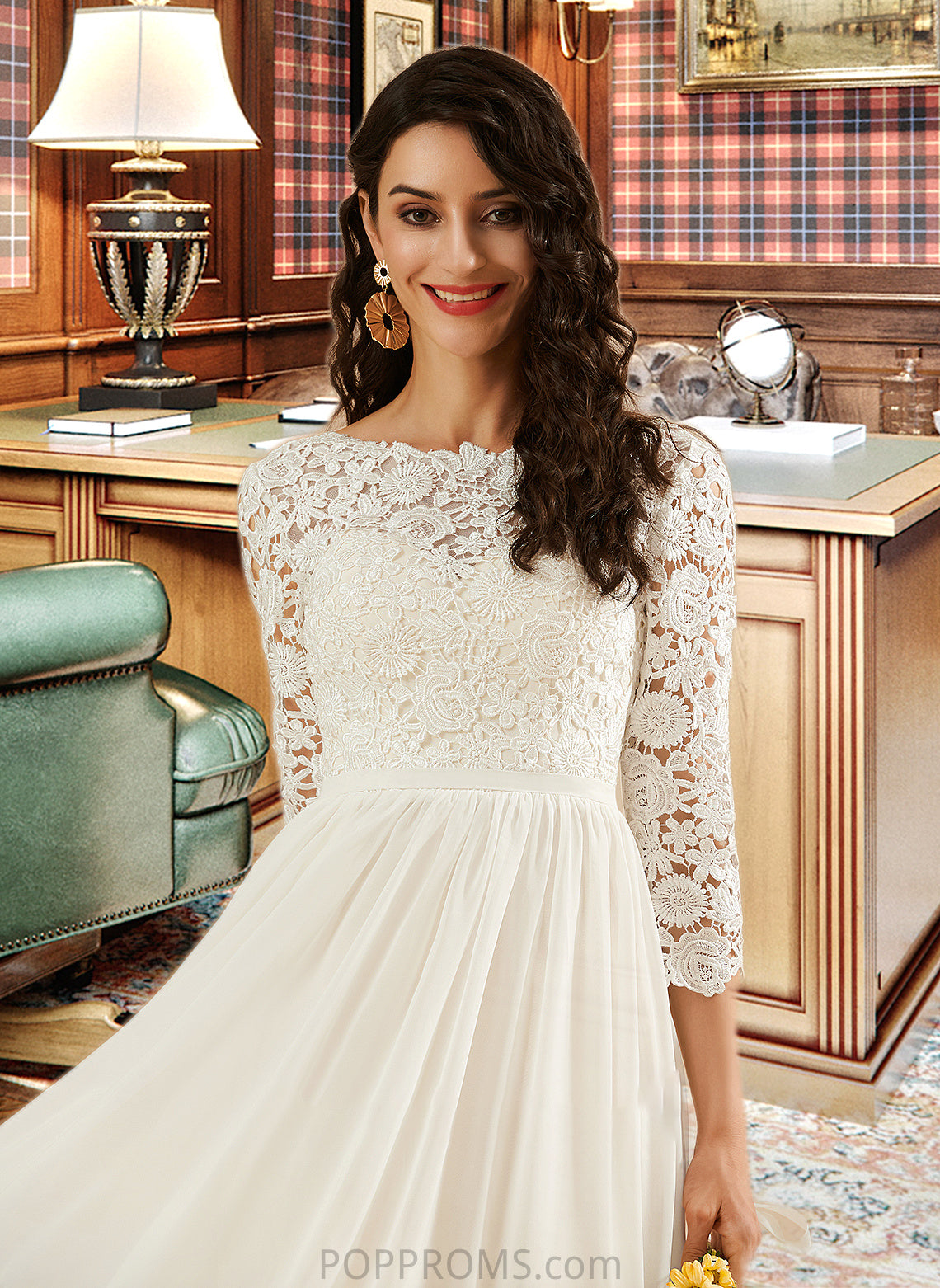 Alice A-Line Sweep Train Wedding Dress With Lace PP6P0013715