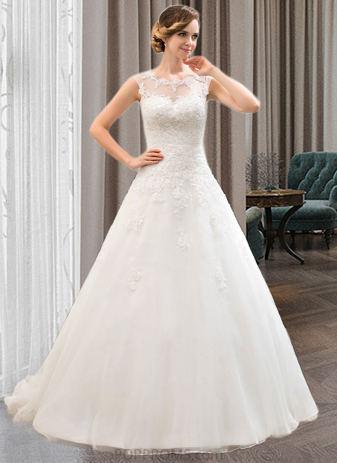 Bianca Ball-Gown/Princess Illusion Sweep Train Organza Tulle Wedding Dress With Beading Sequins PP6P0013719