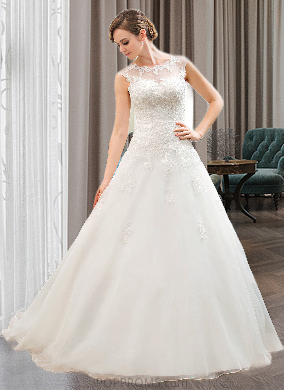 Bianca Ball-Gown/Princess Illusion Sweep Train Organza Tulle Wedding Dress With Beading Sequins PP6P0013719