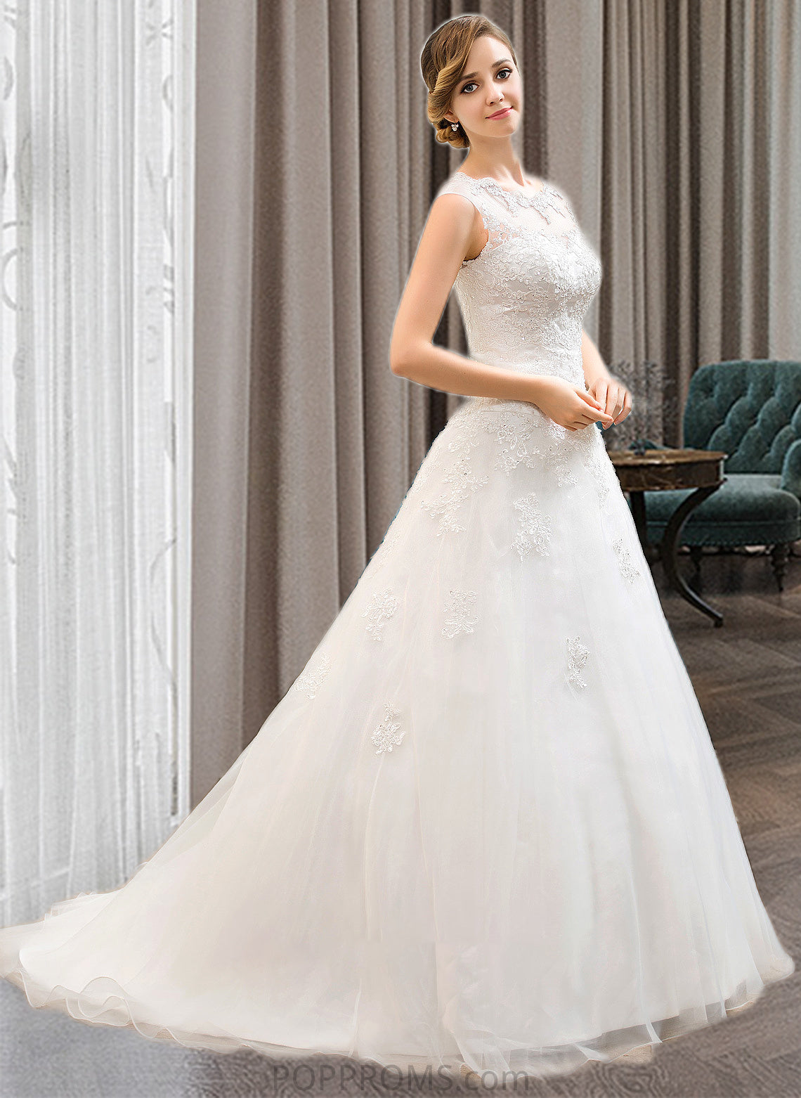 Bianca Ball-Gown/Princess Illusion Sweep Train Organza Tulle Wedding Dress With Beading Sequins PP6P0013719