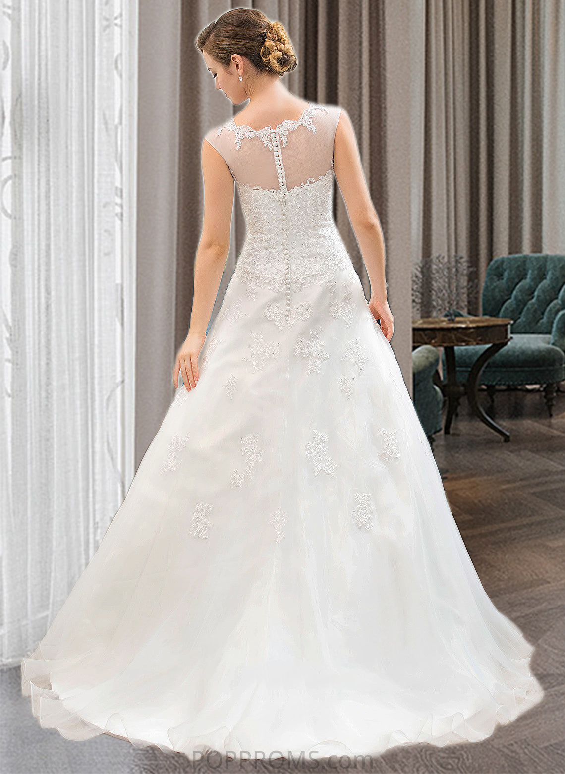 Bianca Ball-Gown/Princess Illusion Sweep Train Organza Tulle Wedding Dress With Beading Sequins PP6P0013719