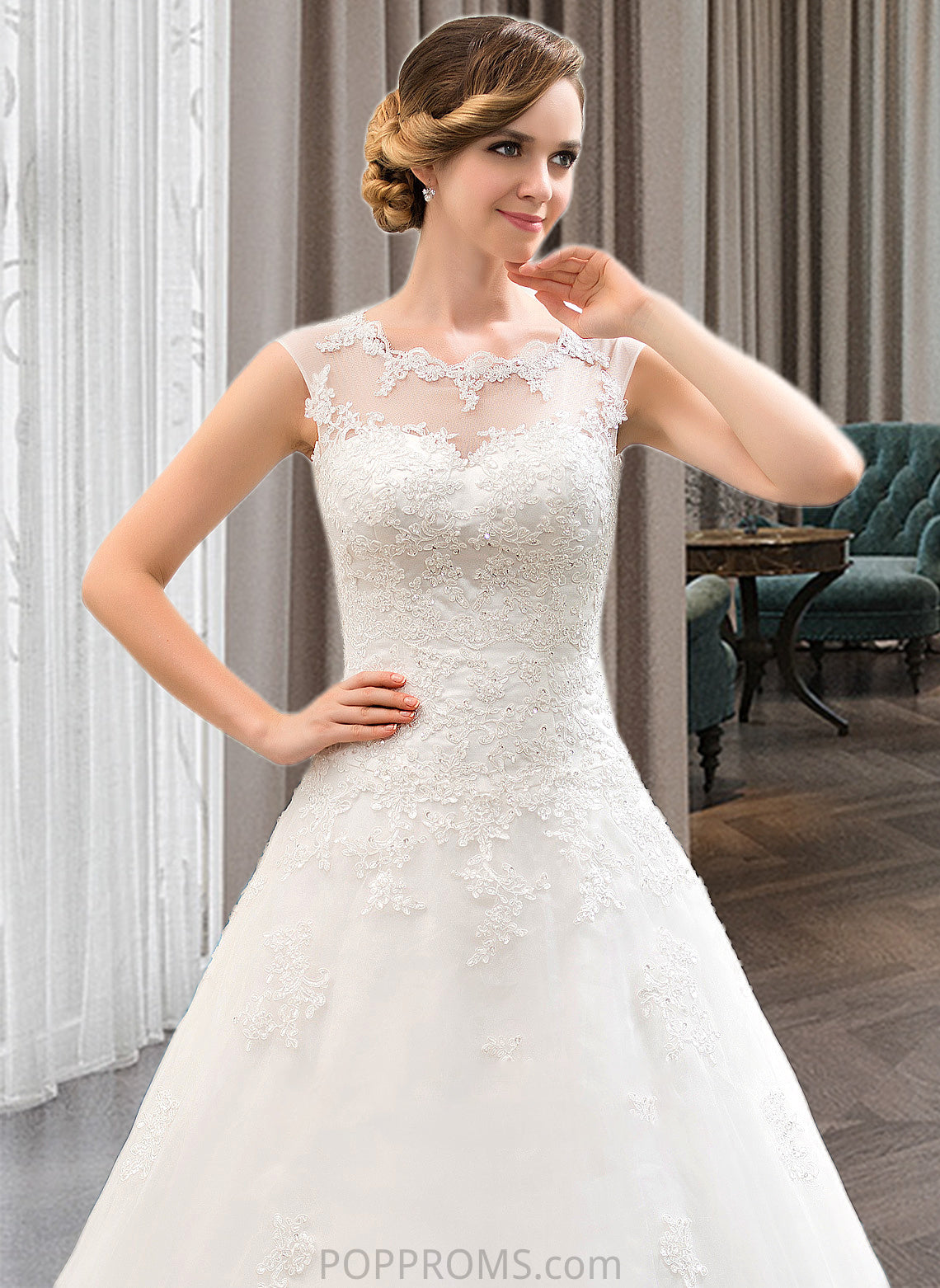 Bianca Ball-Gown/Princess Illusion Sweep Train Organza Tulle Wedding Dress With Beading Sequins PP6P0013719