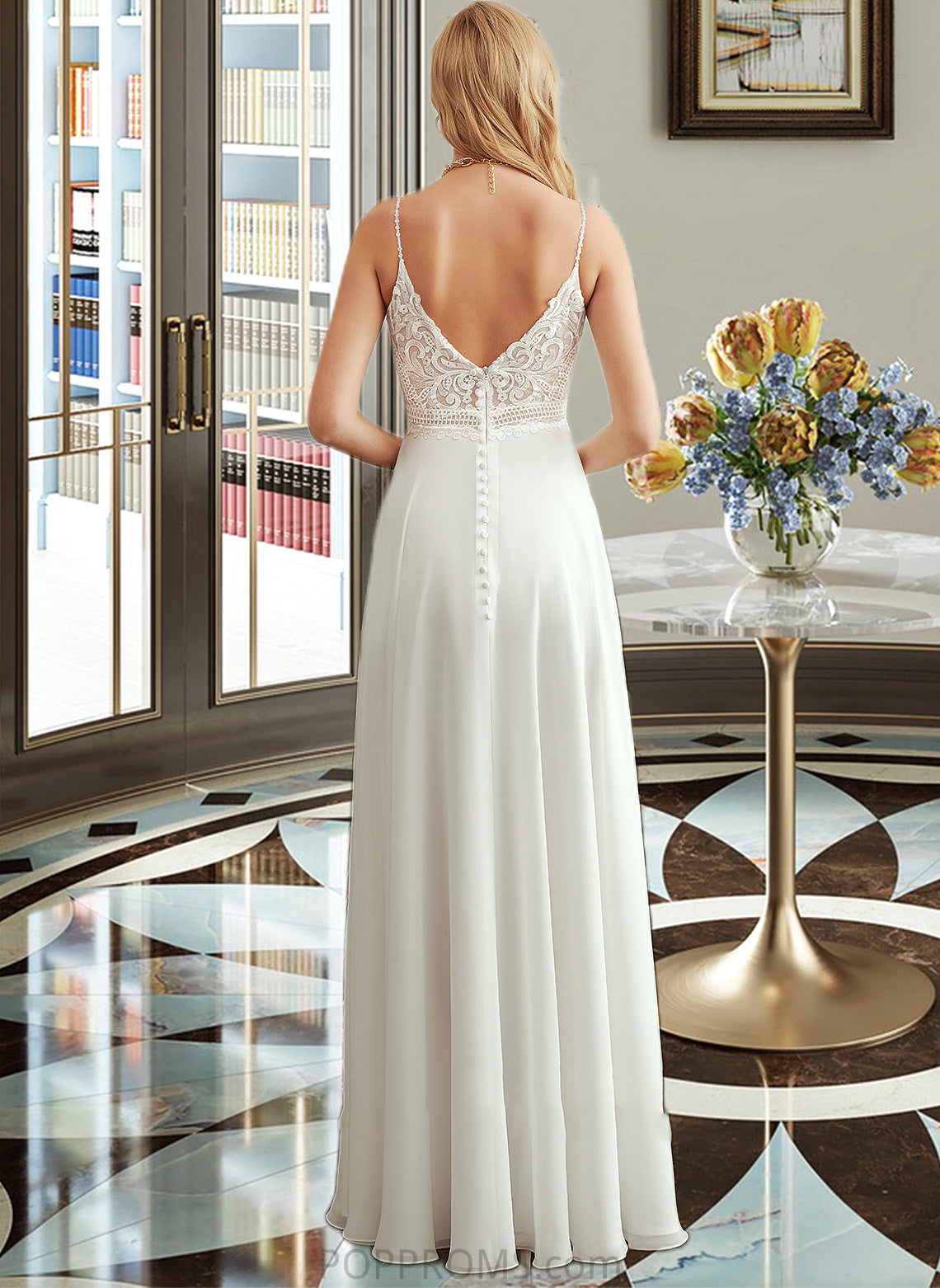 Hadassah A-Line V-neck Floor-Length Wedding Dress With Split Front PP6P0013721