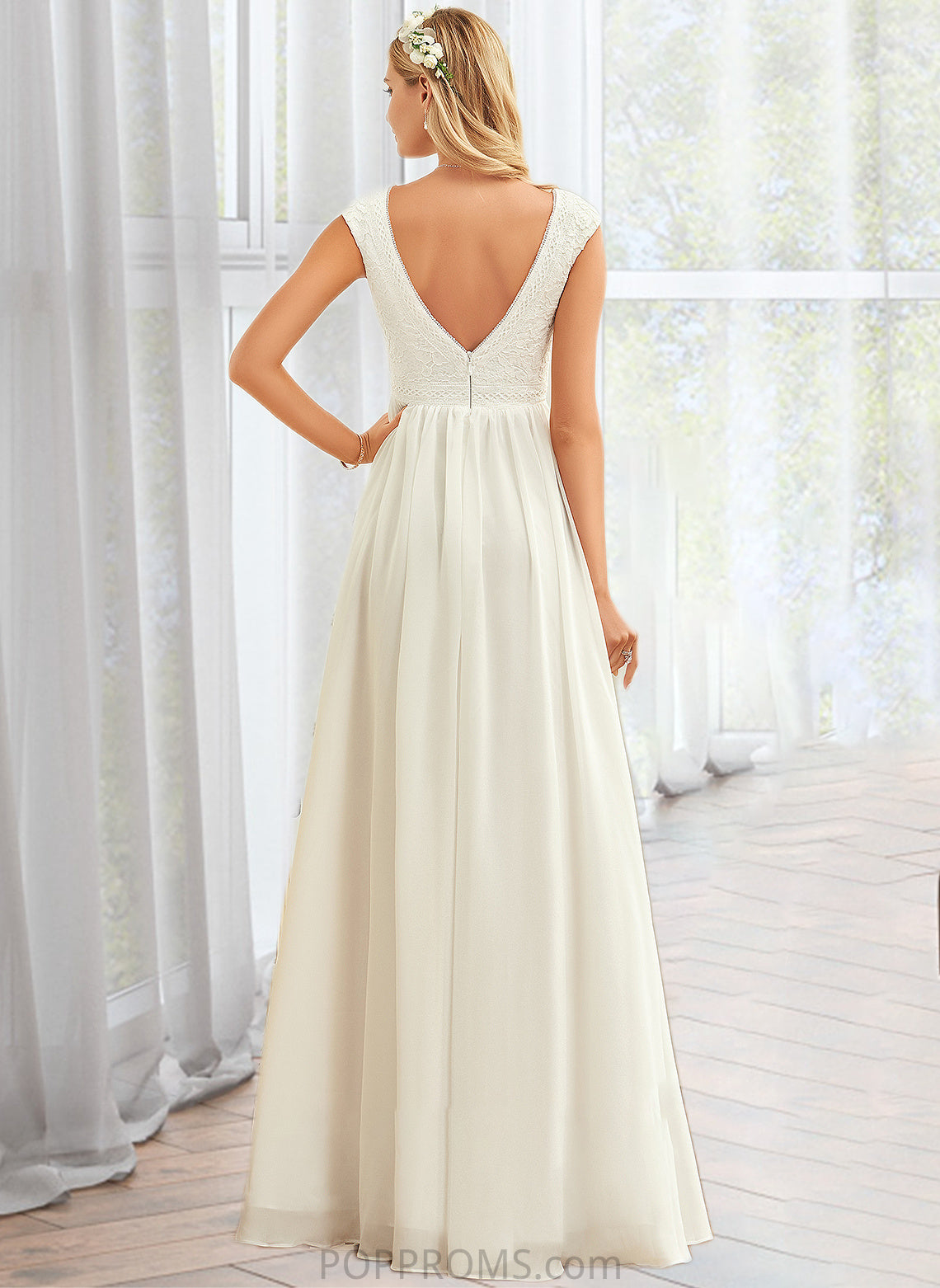 Marianna A-Line V-neck Floor-Length Chiffon Lace Wedding Dress PP6P0013722