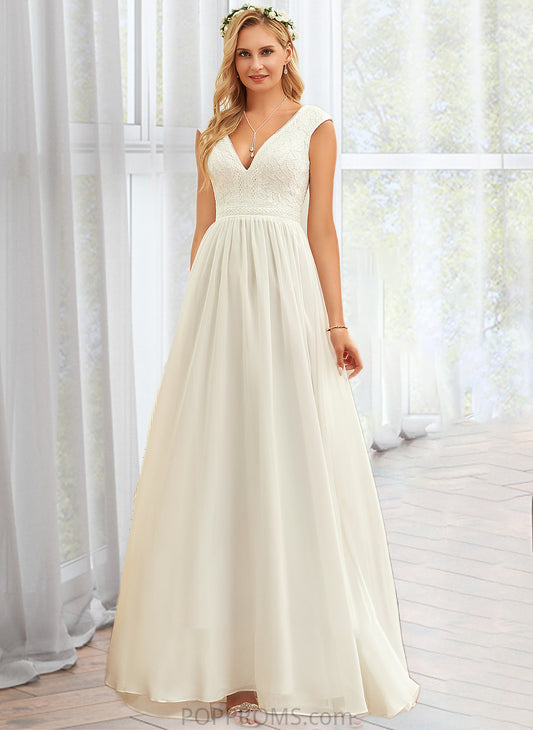 Marianna A-Line V-neck Floor-Length Chiffon Lace Wedding Dress PP6P0013722