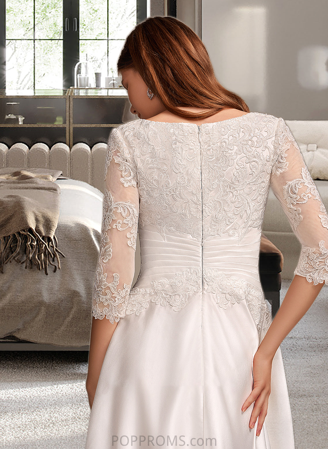 Abigayle A-Line Scoop Neck Tea-Length Wedding Dress With Pockets PP6P0013723