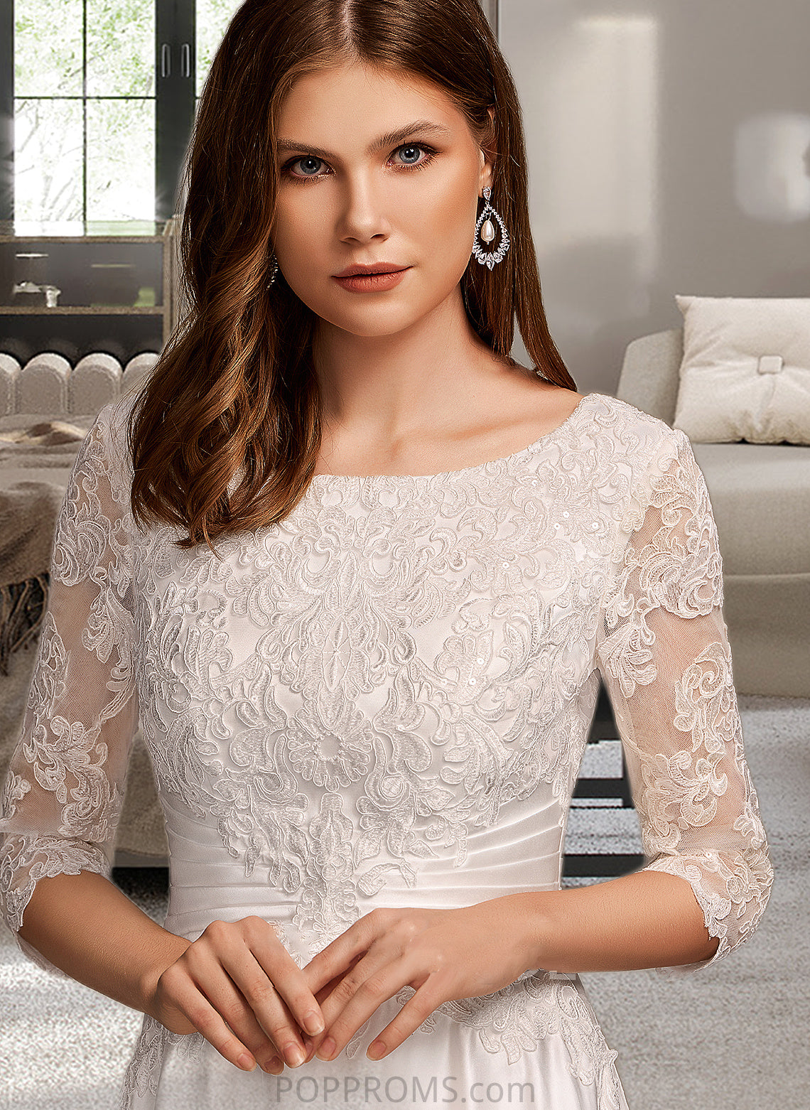 Abigayle A-Line Scoop Neck Tea-Length Wedding Dress With Pockets PP6P0013723