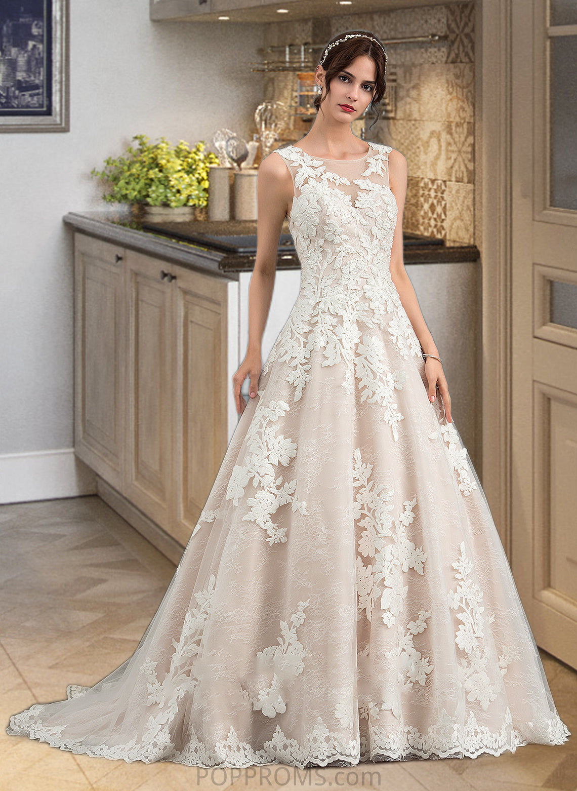 Georgia Ball-Gown/Princess Illusion Court Train Tulle Wedding Dress With Beading Sequins PP6P0013724