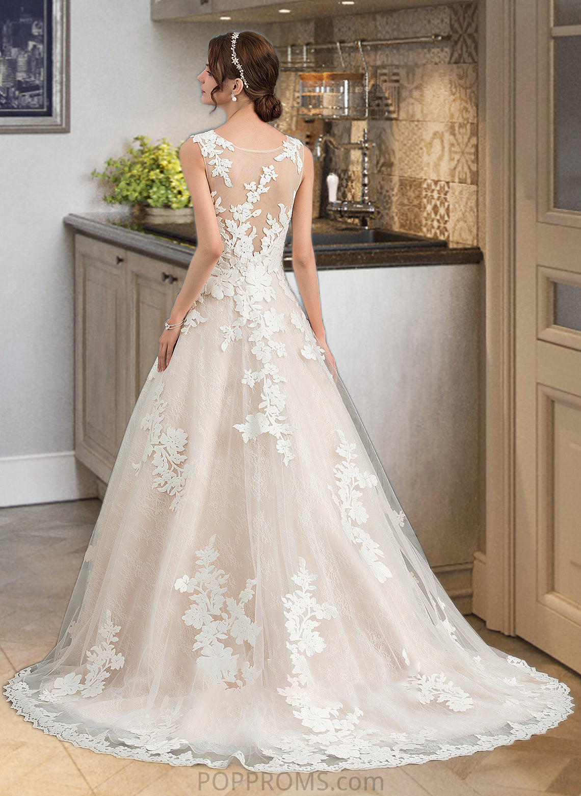 Georgia Ball-Gown/Princess Illusion Court Train Tulle Wedding Dress With Beading Sequins PP6P0013724