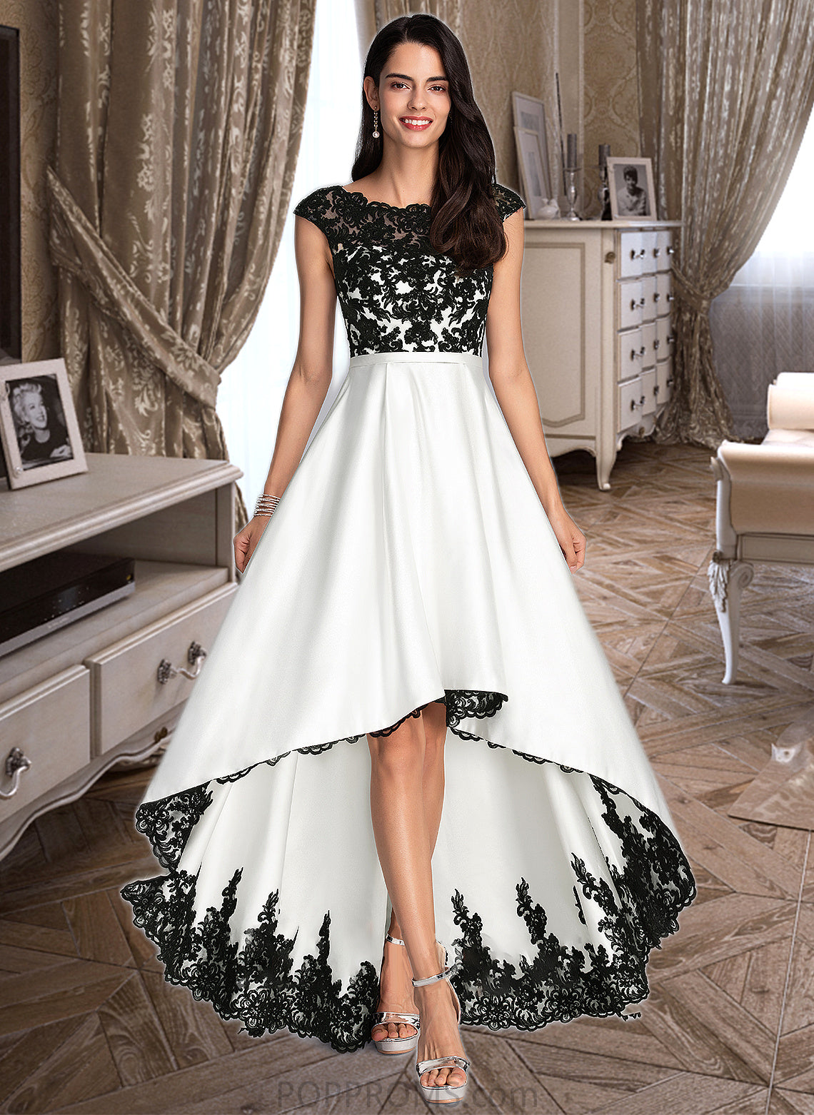 Kitty Ball-Gown/Princess Scoop Neck Asymmetrical Satin Wedding Dress PP6P0013728