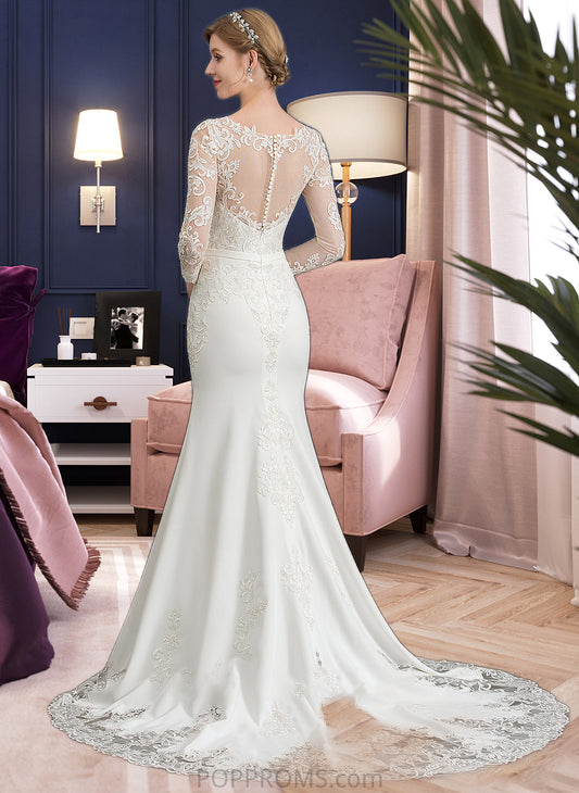 Giuliana Trumpet/Mermaid Illusion Chapel Train Stretch Crepe Wedding Dress With Lace PP6P0013740