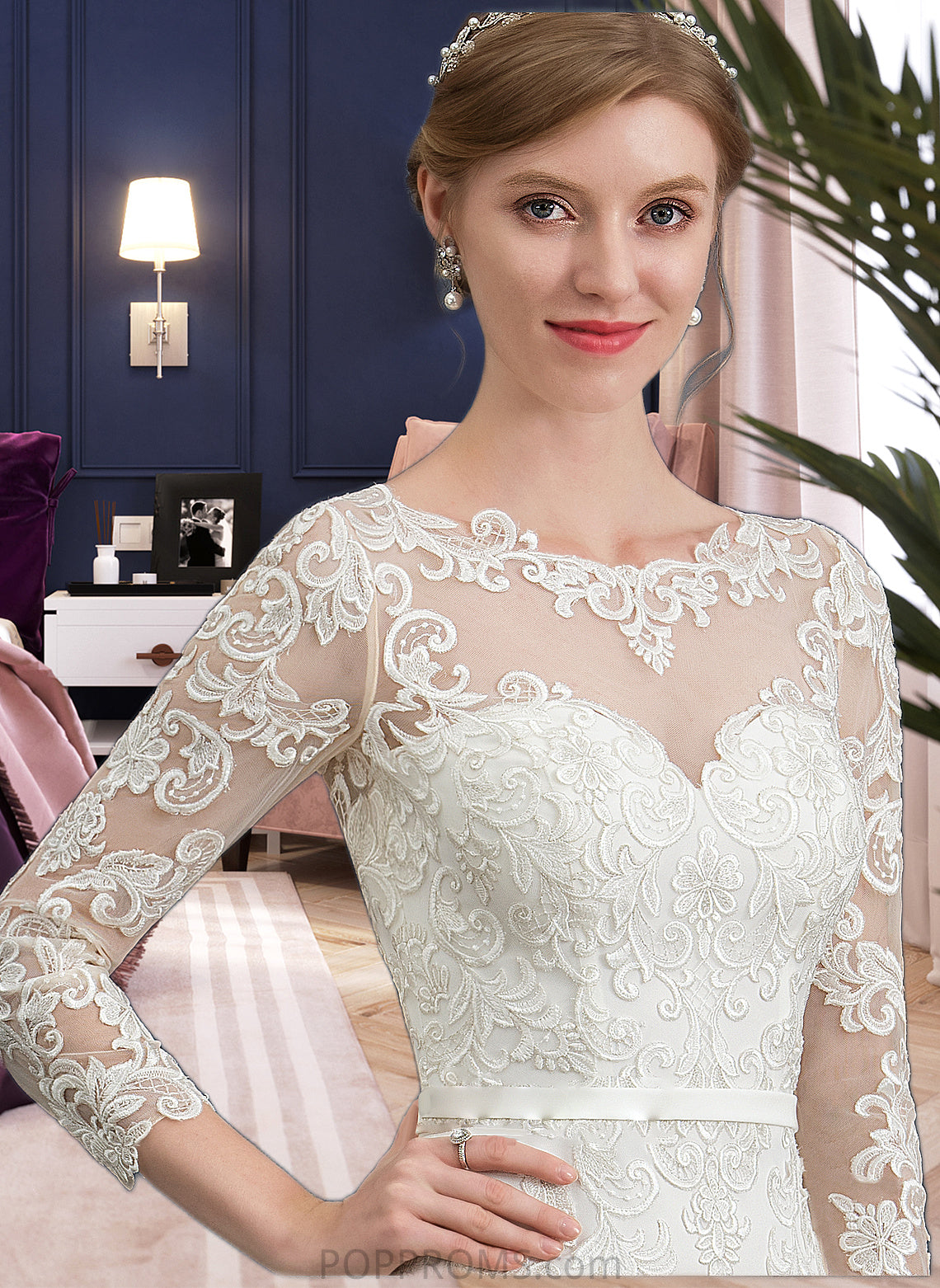 Giuliana Trumpet/Mermaid Illusion Chapel Train Stretch Crepe Wedding Dress With Lace PP6P0013740