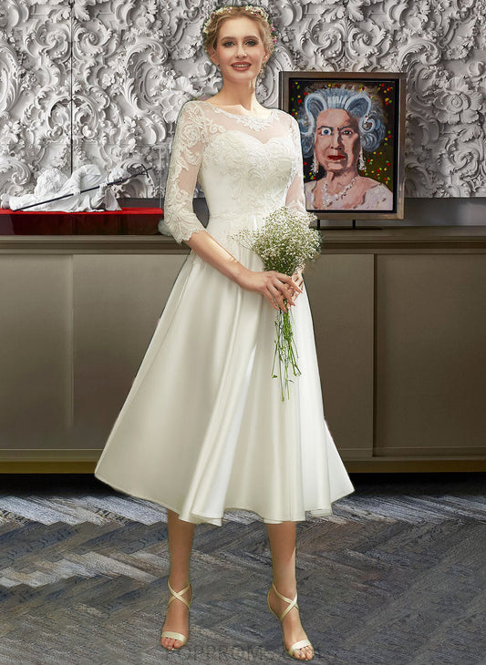 Phoebe A-Line Illusion Tea-Length Wedding Dress With Lace PP6P0013741