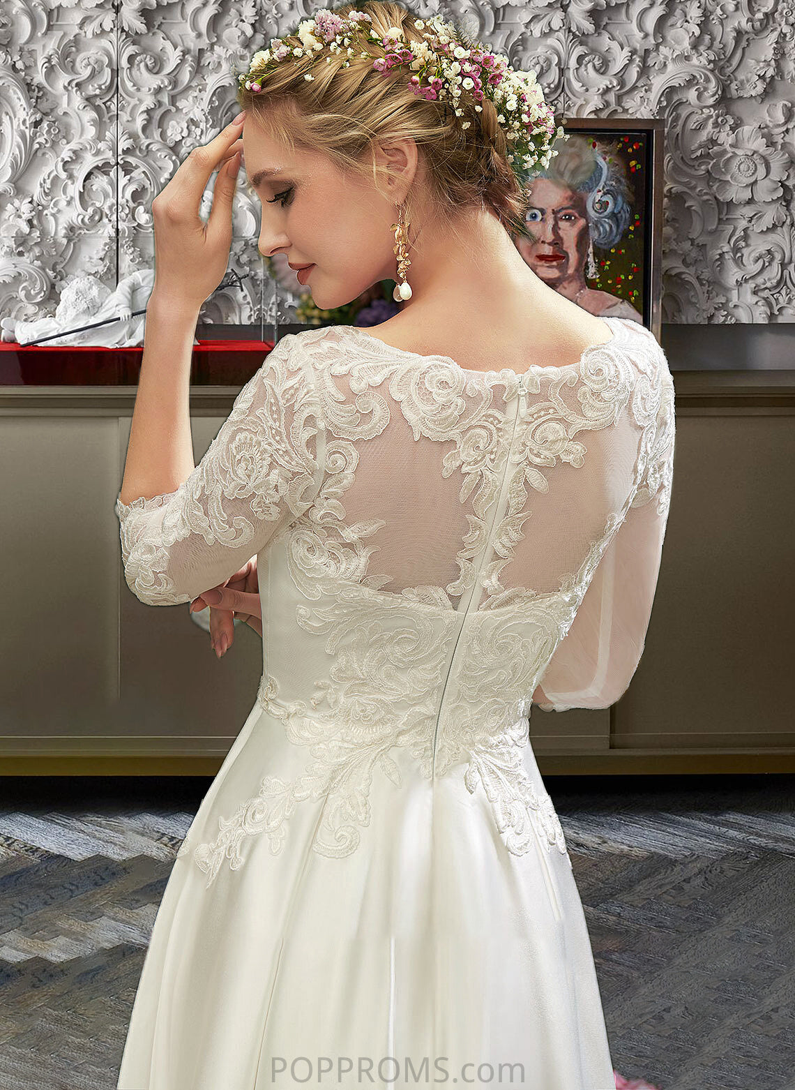 Phoebe A-Line Illusion Tea-Length Wedding Dress With Lace PP6P0013741