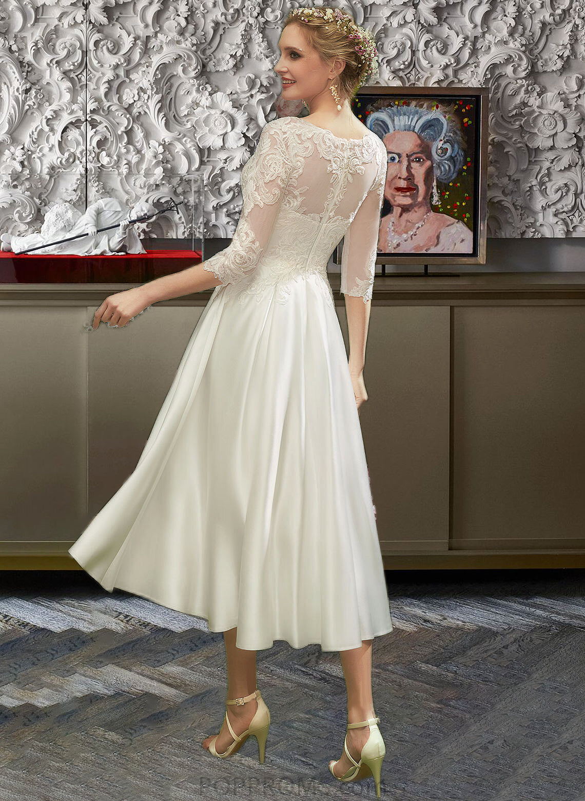 Phoebe A-Line Illusion Tea-Length Wedding Dress With Lace PP6P0013741