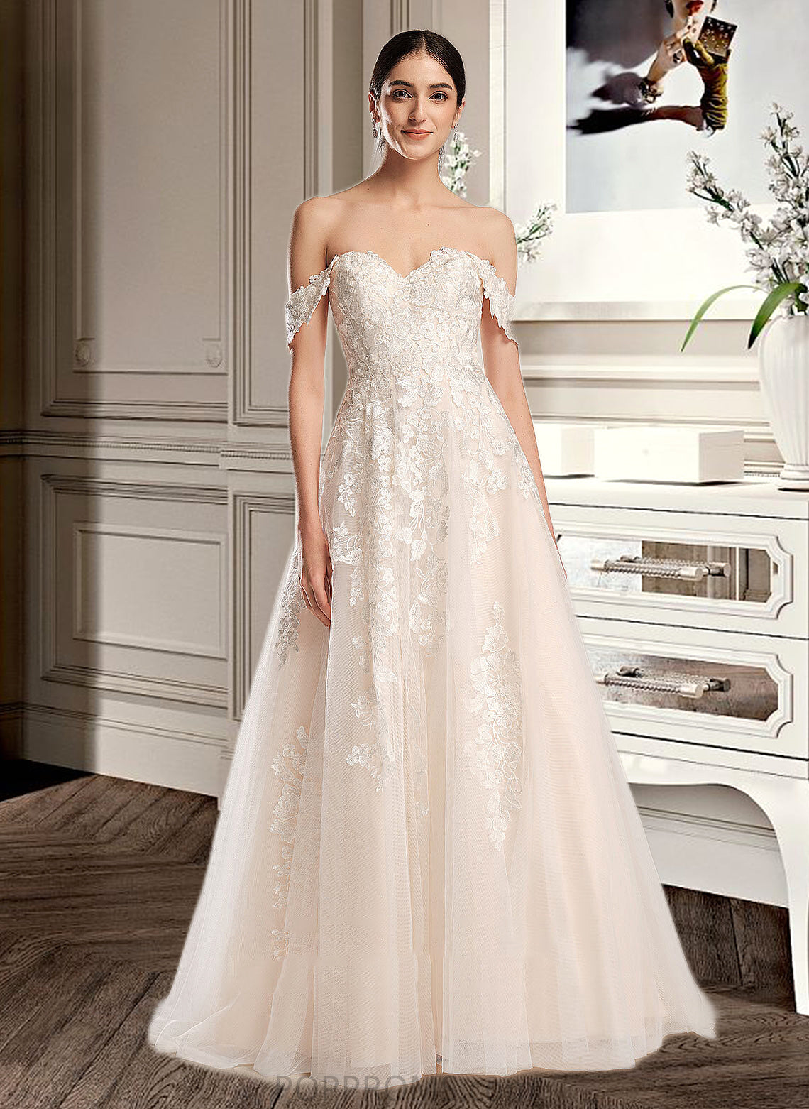 Emilee Ball-Gown/Princess Off-the-Shoulder Chapel Train Wedding Dress PP6P0013742