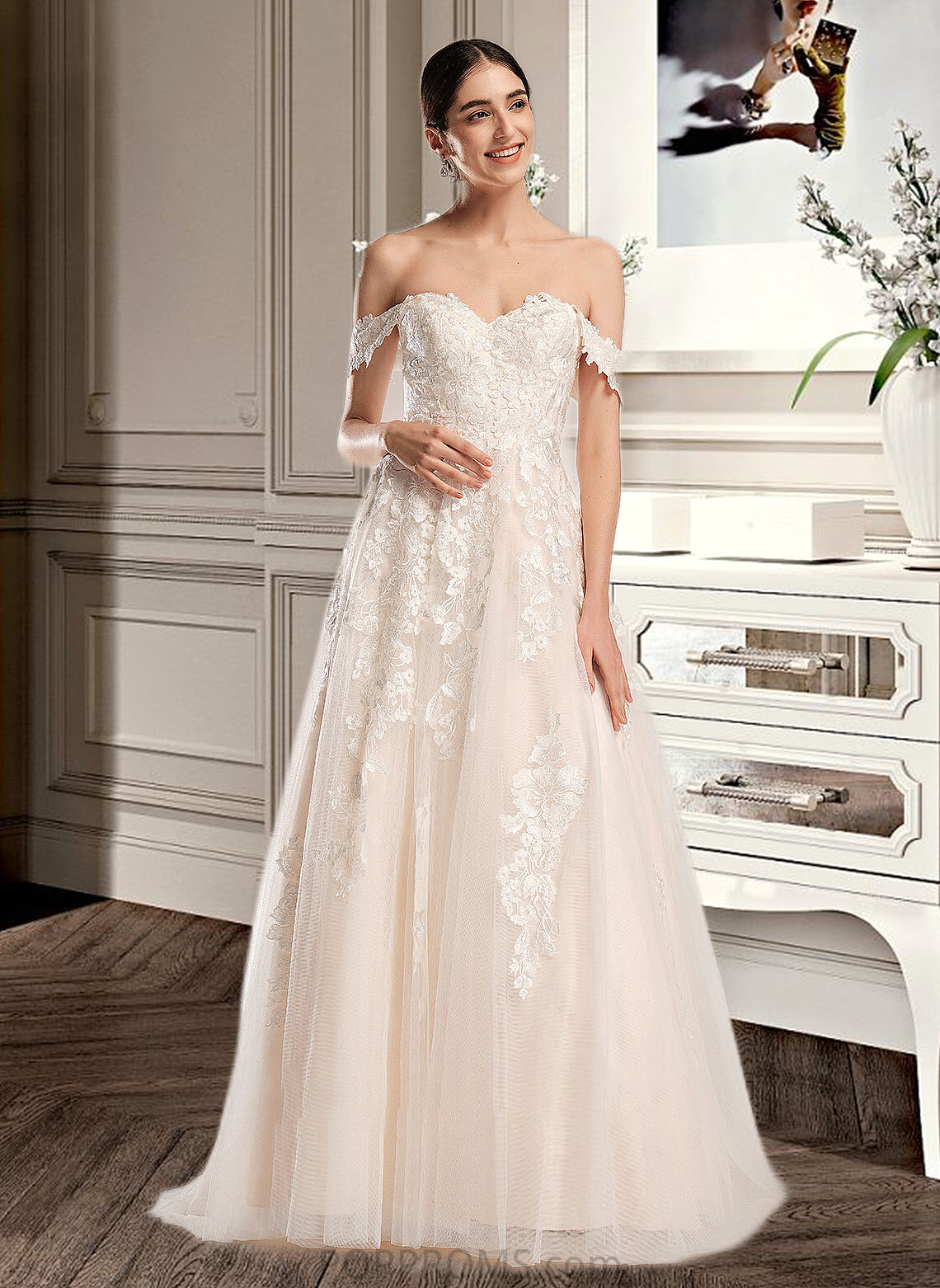 Emilee Ball-Gown/Princess Off-the-Shoulder Chapel Train Wedding Dress PP6P0013742