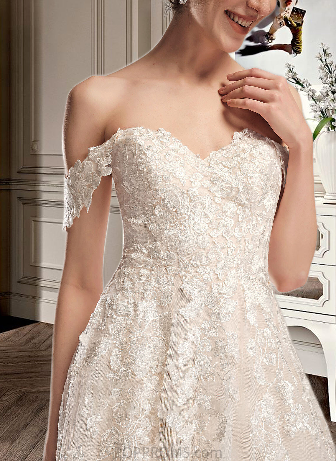 Emilee Ball-Gown/Princess Off-the-Shoulder Chapel Train Wedding Dress PP6P0013742