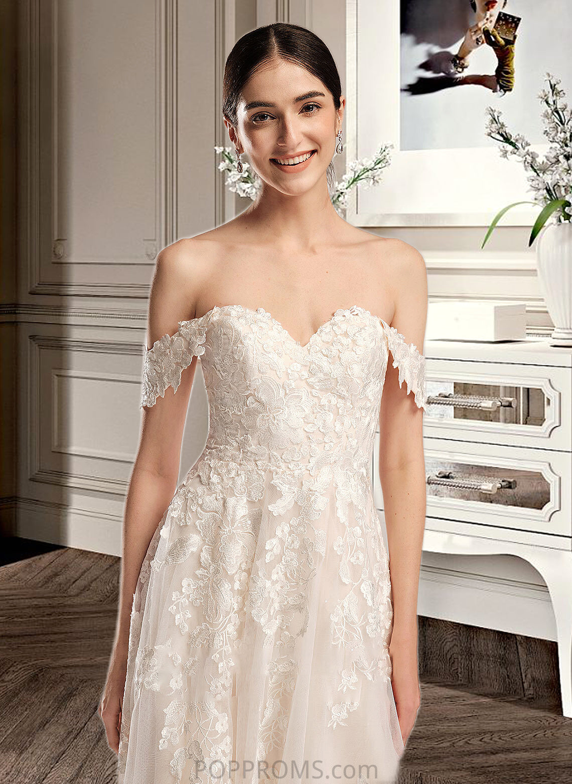 Emilee Ball-Gown/Princess Off-the-Shoulder Chapel Train Wedding Dress PP6P0013742