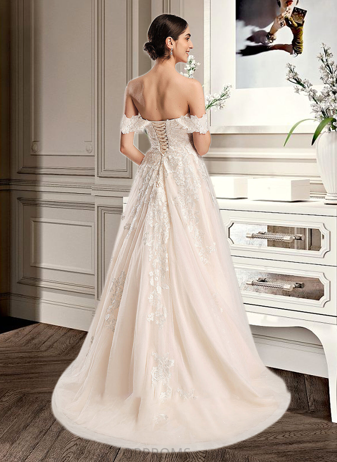 Emilee Ball-Gown/Princess Off-the-Shoulder Chapel Train Wedding Dress PP6P0013742