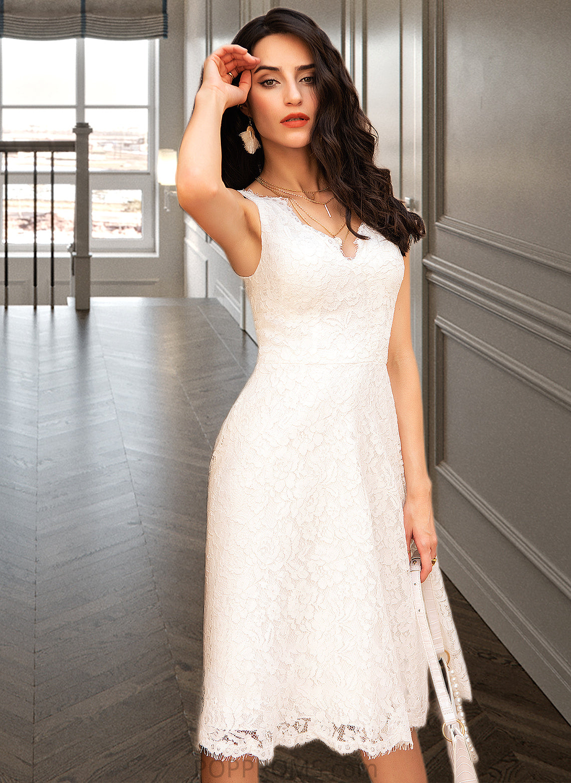 Kit A-Line V-neck Knee-Length Wedding Dress PP6P0013743