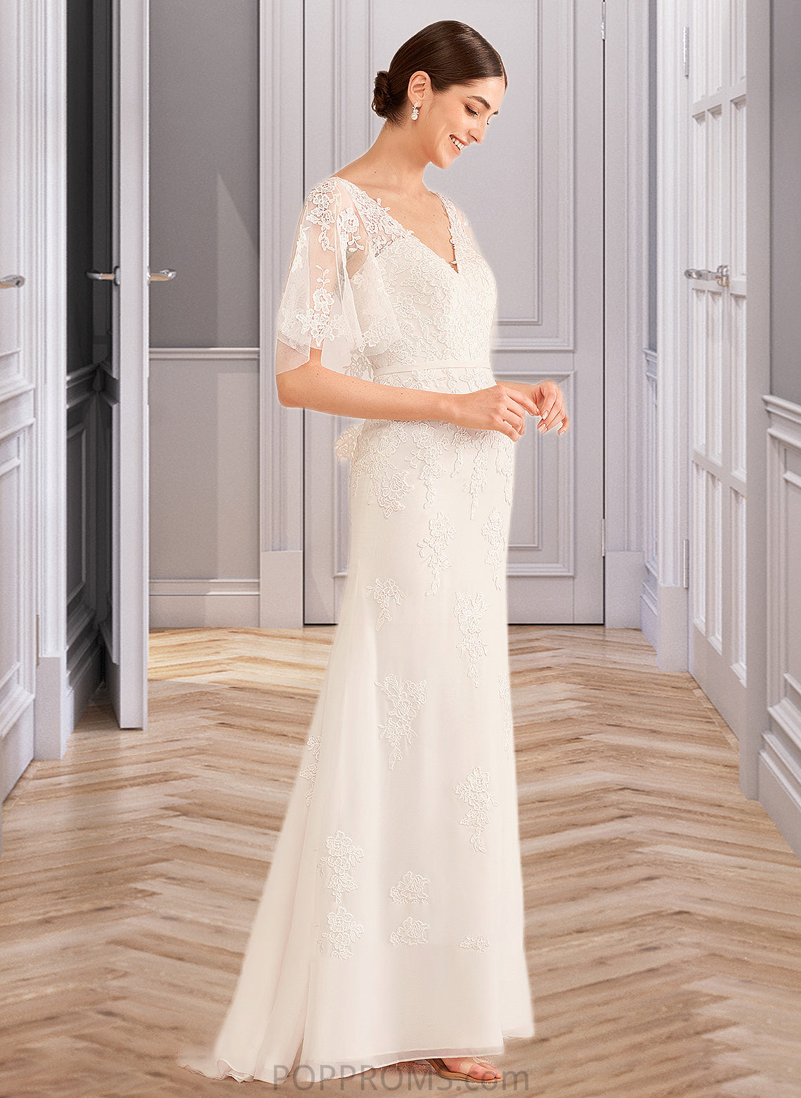 Ximena Trumpet/Mermaid V-neck Court Train Wedding Dress With Sash PP6P0013744