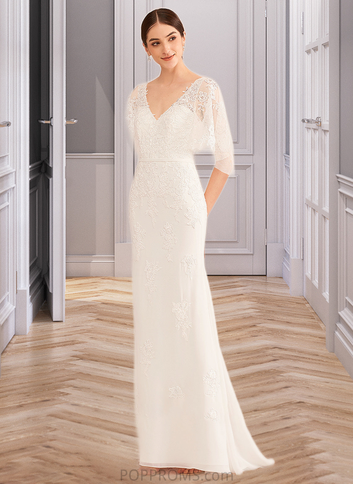 Ximena Trumpet/Mermaid V-neck Court Train Wedding Dress With Sash PP6P0013744