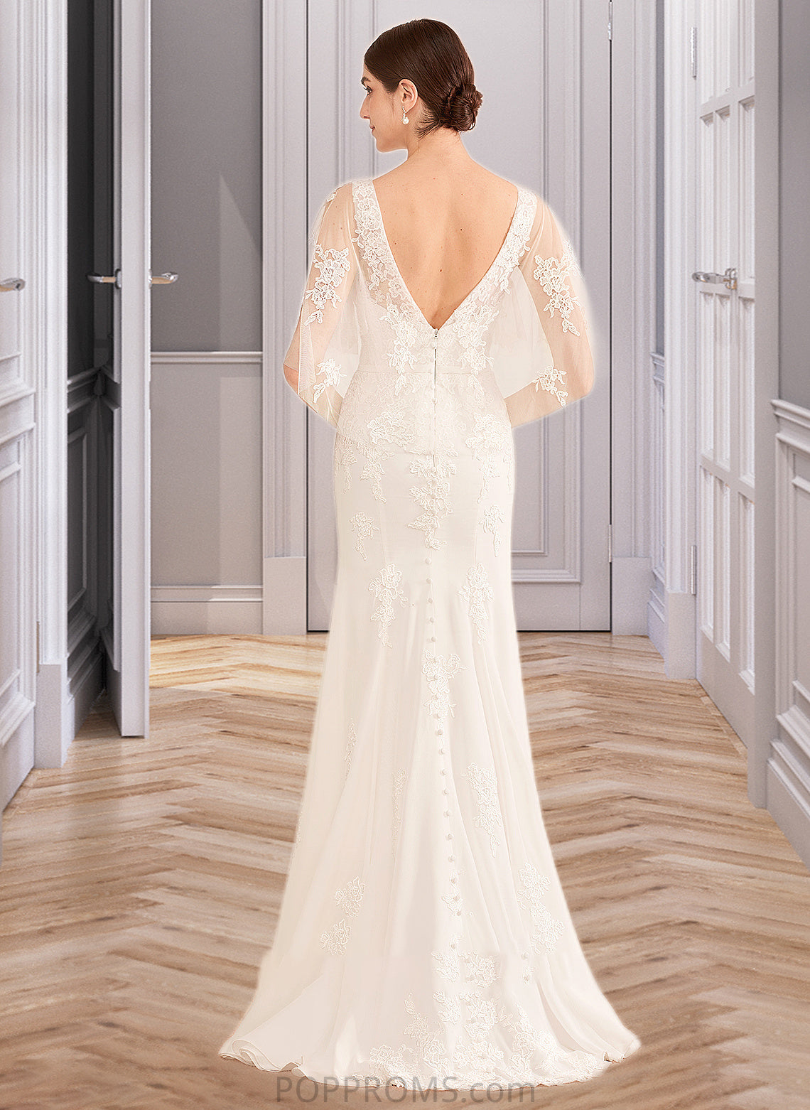 Ximena Trumpet/Mermaid V-neck Court Train Wedding Dress With Sash PP6P0013744