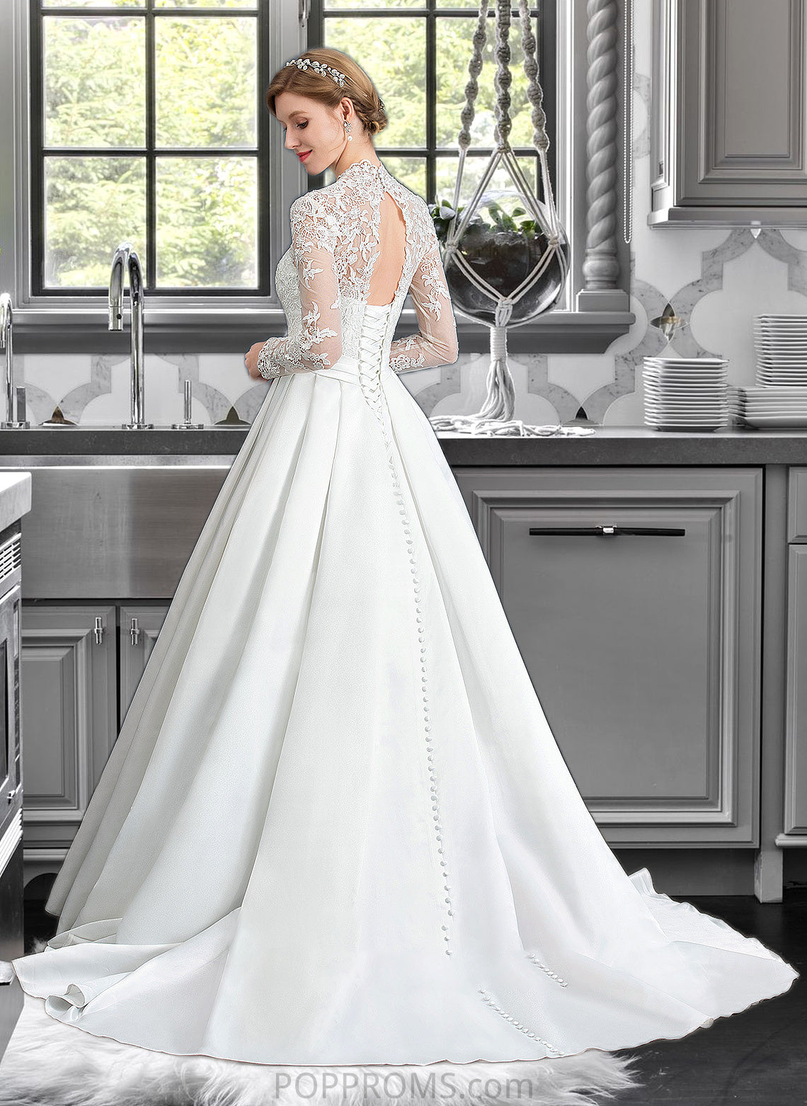 Maddison Ball-Gown/Princess V-neck Court Train Satin Wedding Dress With Bow(s) PP6P0013746